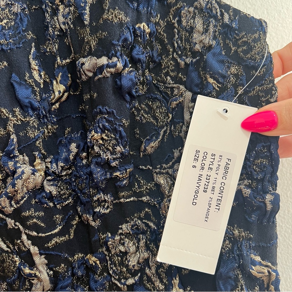 NEW NWT Teri Jon By Rickie Freeman Cap Sleeve Metallic Jacquard Cocktail Dress - Picture 12 of 12
